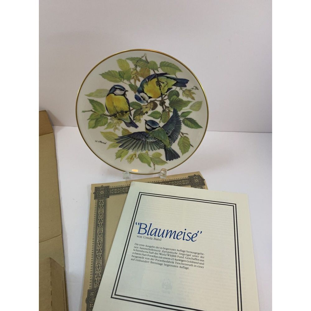 Vintage 1985 Collector's Plate " BLAUMEISE" by Ursula Band 22K Gold Rim w/COA - Picture 5 of 9